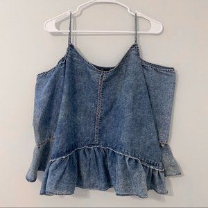 NWT Chambray Bell Sleeve Cold Shoulder Peplum Top